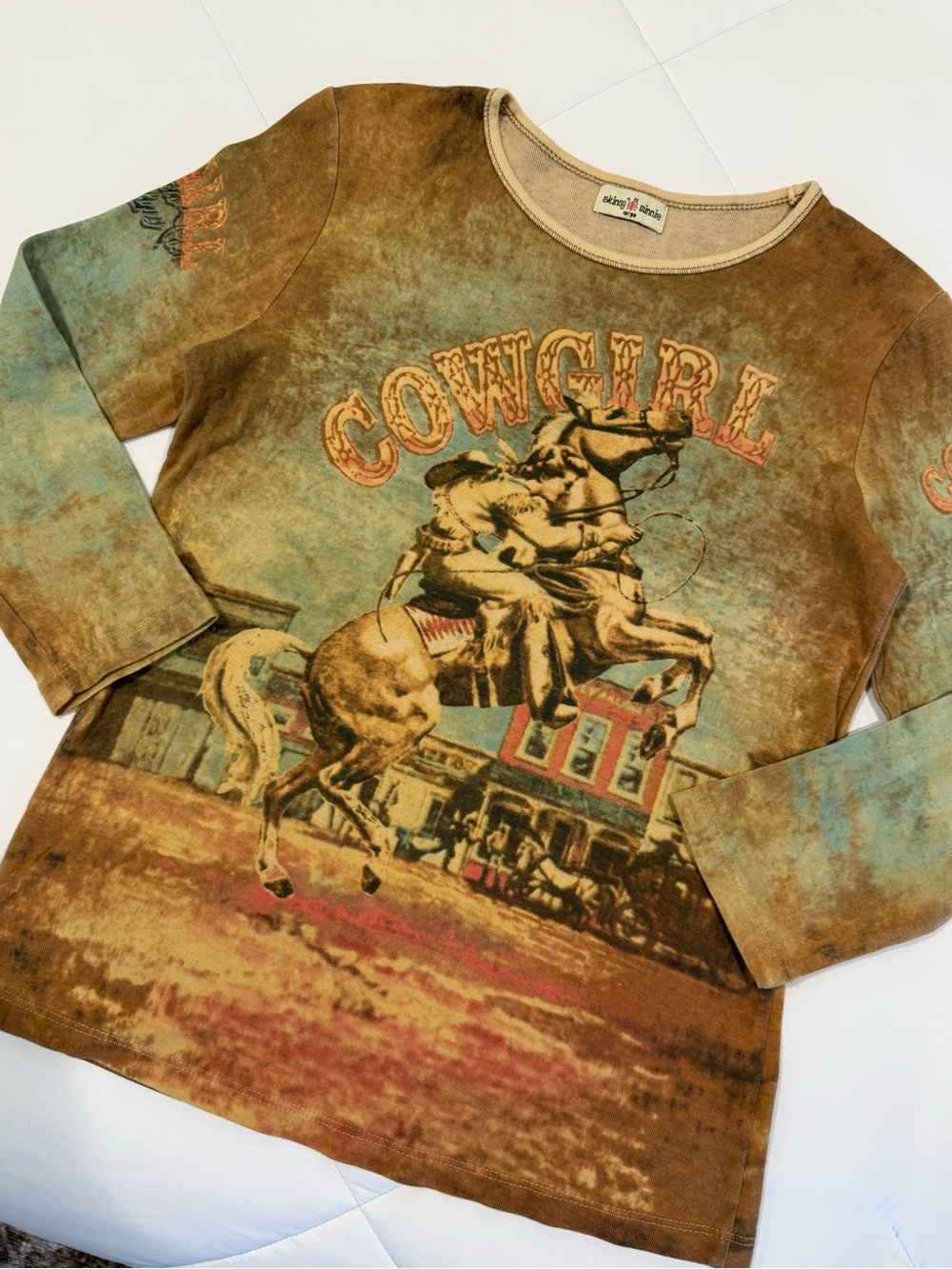 Vintage Y2K Skinny Minnie Cowgirl Western Rodeo Graphic Long Sleeve Top